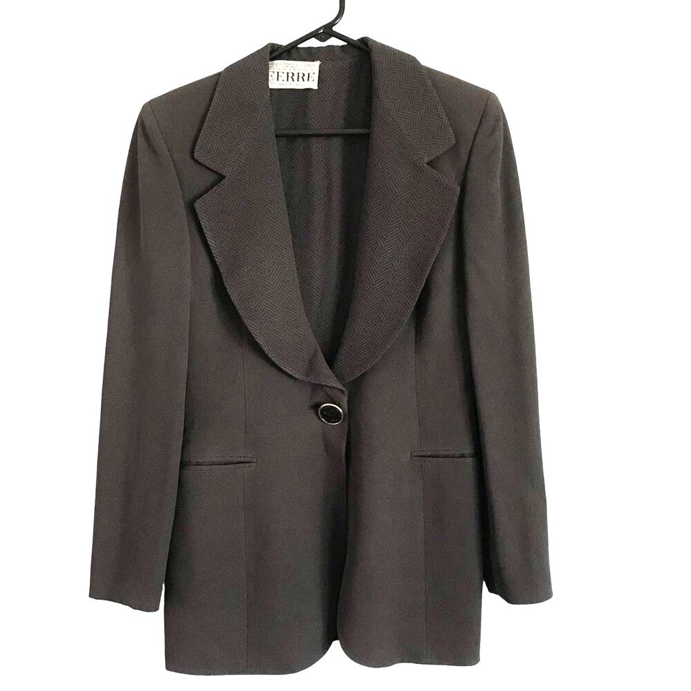 VTG Gianfranco Ferre dei Mattioli Brown Black herringbone + pebbled Blazer sz 2